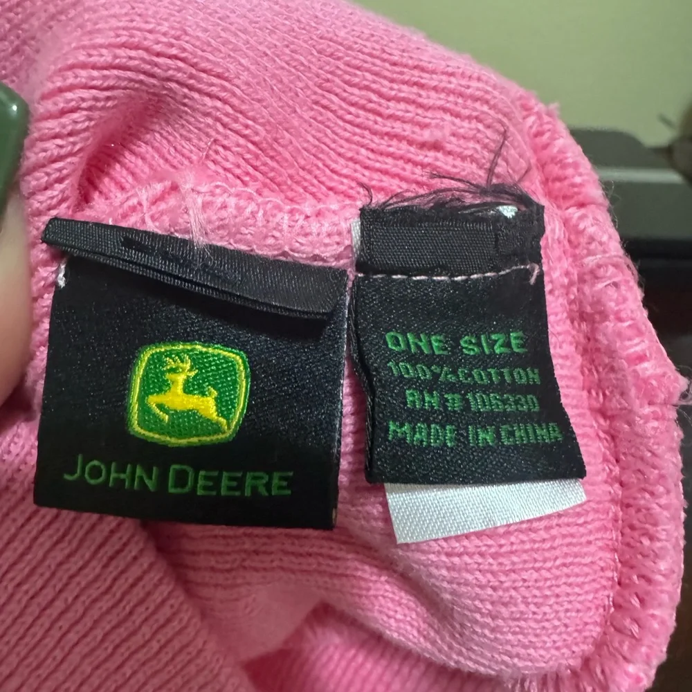Girls Pink John Deere Beanie Butterflies